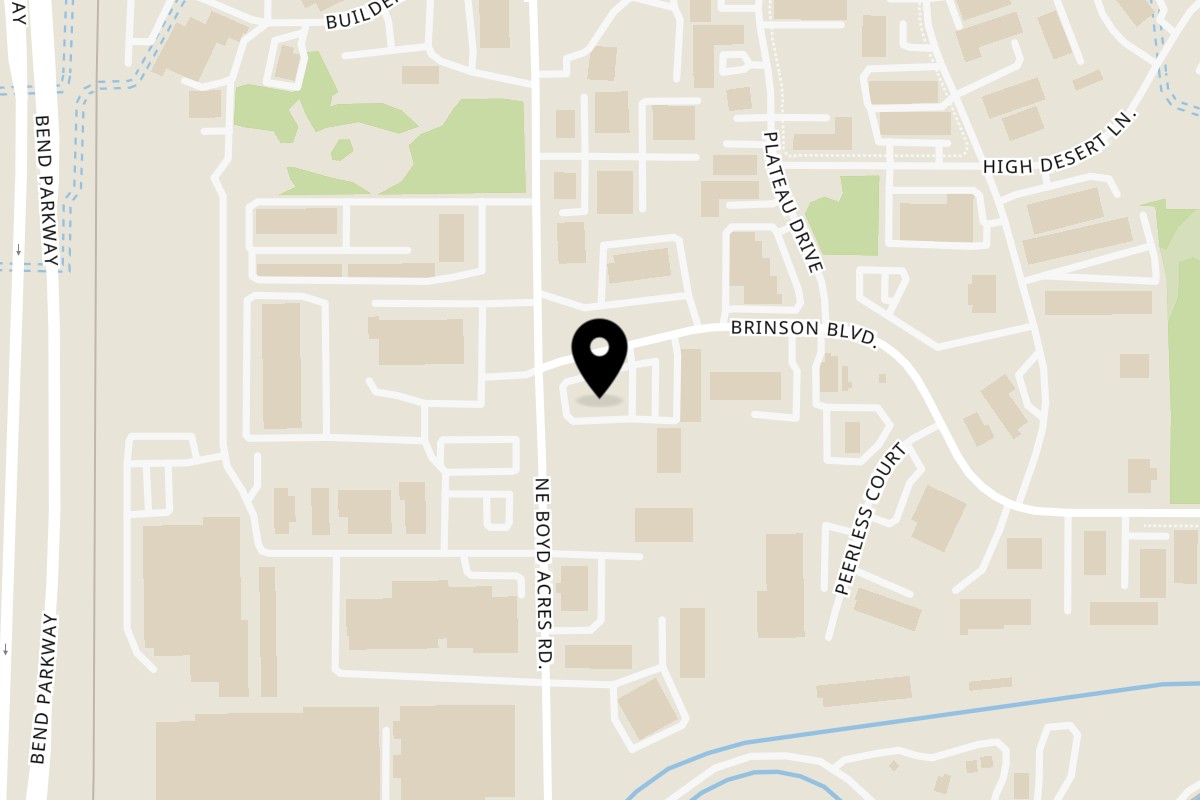 Map showing the location of Hattie's BBQ on 20565 NE Brinson Blvd in Bend